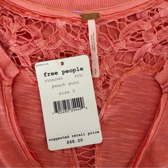 NWT Free People Peach Punch Lace Back Tee Coral Top Small boho casual - Picture 5 of 8